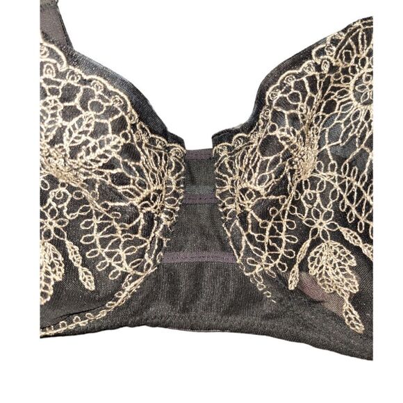 Vintage Lily Of France Lingerie Black Underwire Embroidered Stiched Bra 34D - Picture 2 of 9